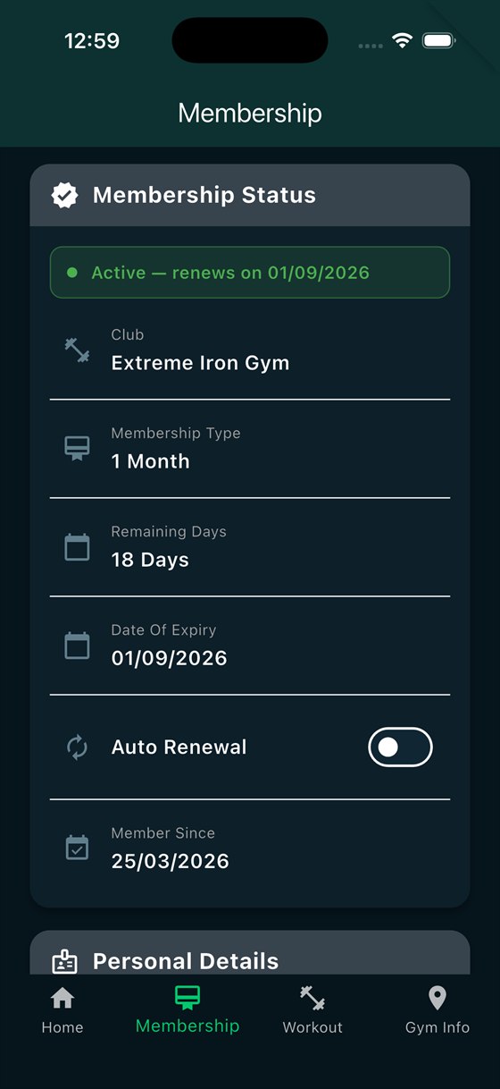 MacFit Club membership screen with status, renewal date and auto-renewal toggle